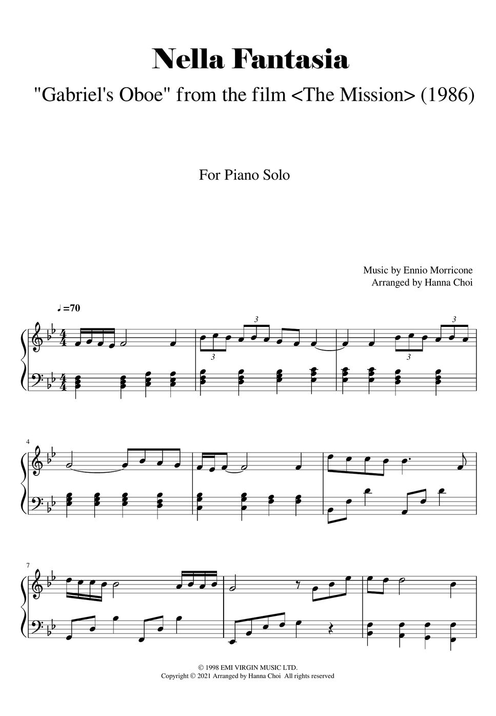 Ennio Morricone Nella Fantasia "Gabriel's Oboe" 넬라판타지아 (piano solo) Hoja