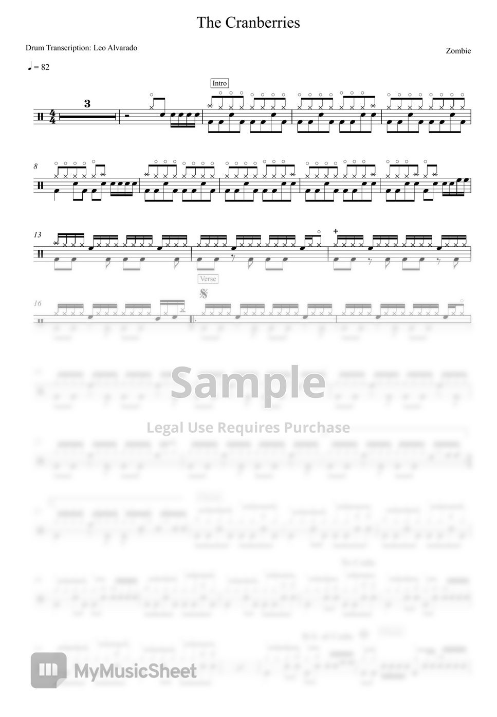 The cranberries Zombie 樂譜 by Drum transcription Leo Alvarado