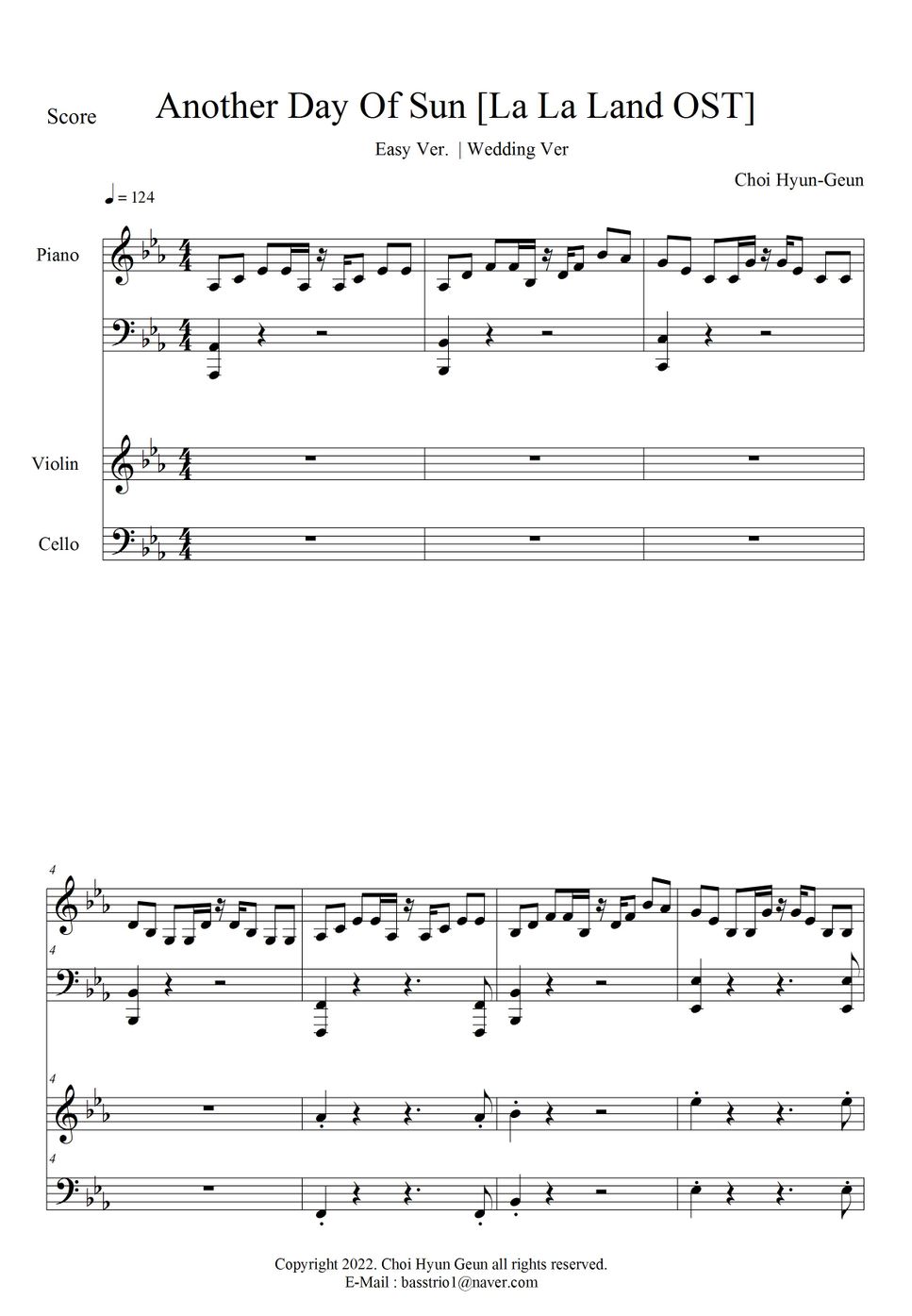 Another Day of Sun Classic Piano Trio Easy Ver. Another Day of
