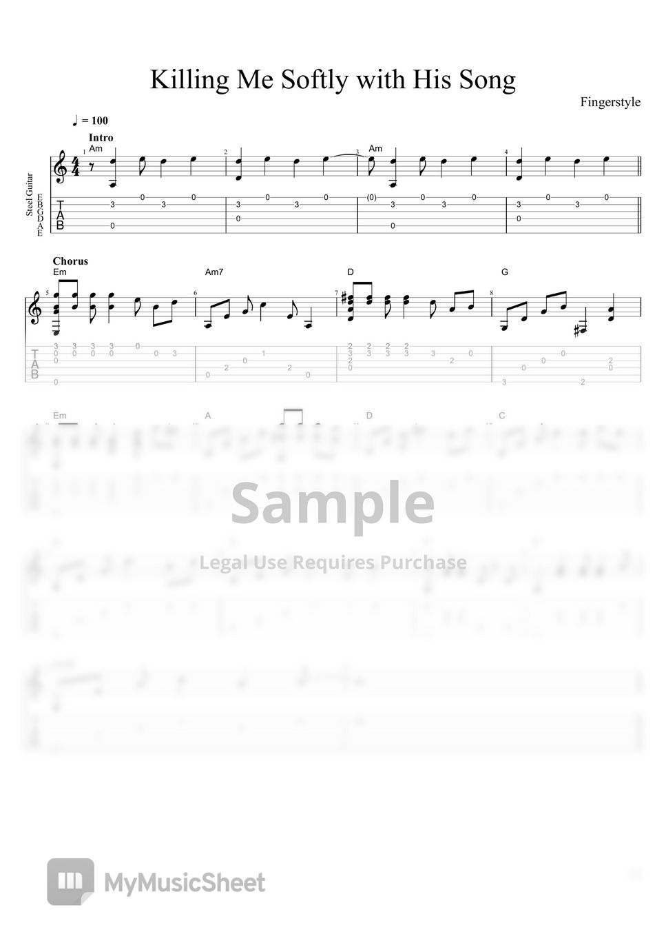 Roberta Flack Killing Me Softly With His Song Acoustic Fingerstyle Guitar Tab Staff By