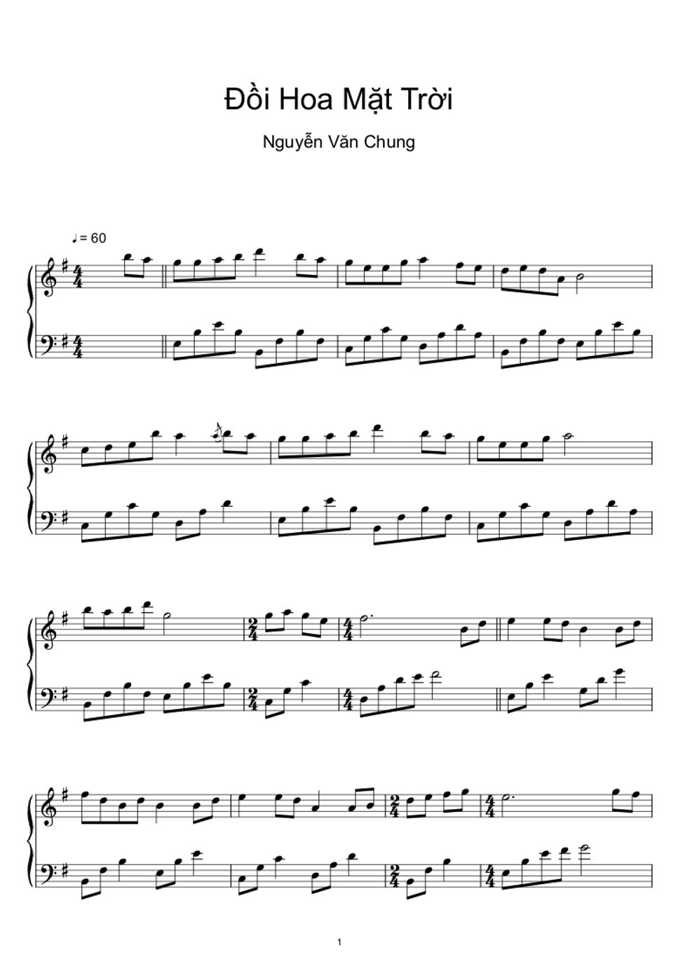 Nguyễn Văn Chung - ĐỒI HOA MẶT TRỜI【Elementary level】 (Sheet Music, MIDI,) by sayu