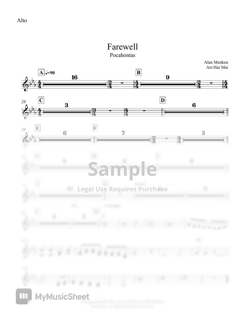 Alan Menken - Farewell(Pocahontas) for Orchestra - Set of Part Sheets ...