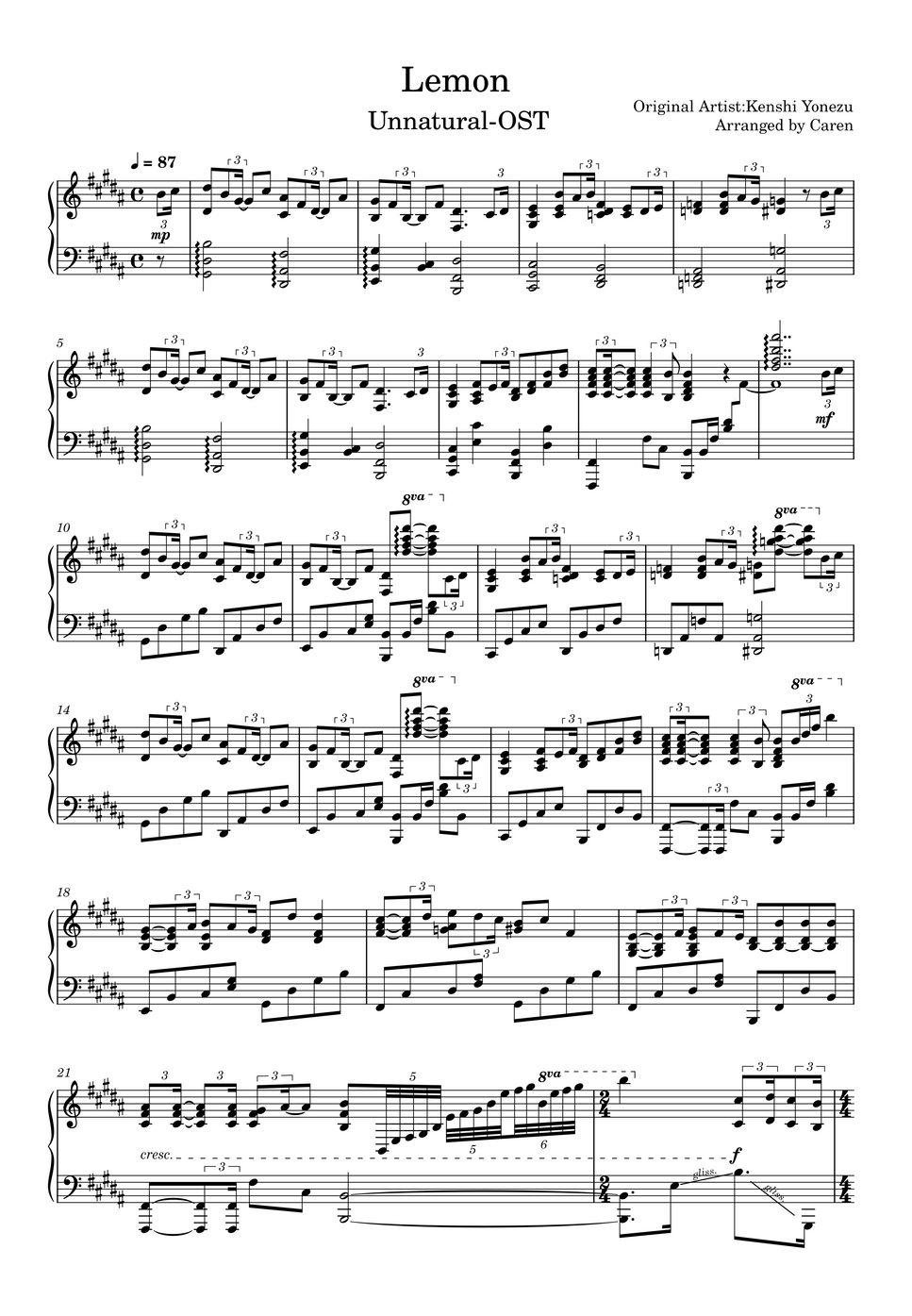 メドレー(米津玄師) - [Piano]Lemon - アンナチュラル 主題歌/ED by Caren
