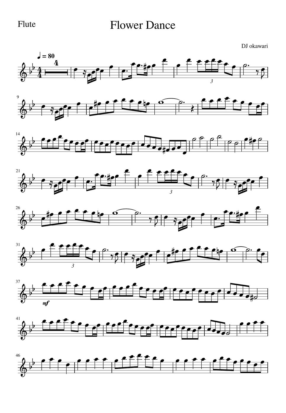 DJ Okawari 플라워 댄스 (Two Flutes/반주 MR/피아노 악보) Лист by 심플플루트뮤직