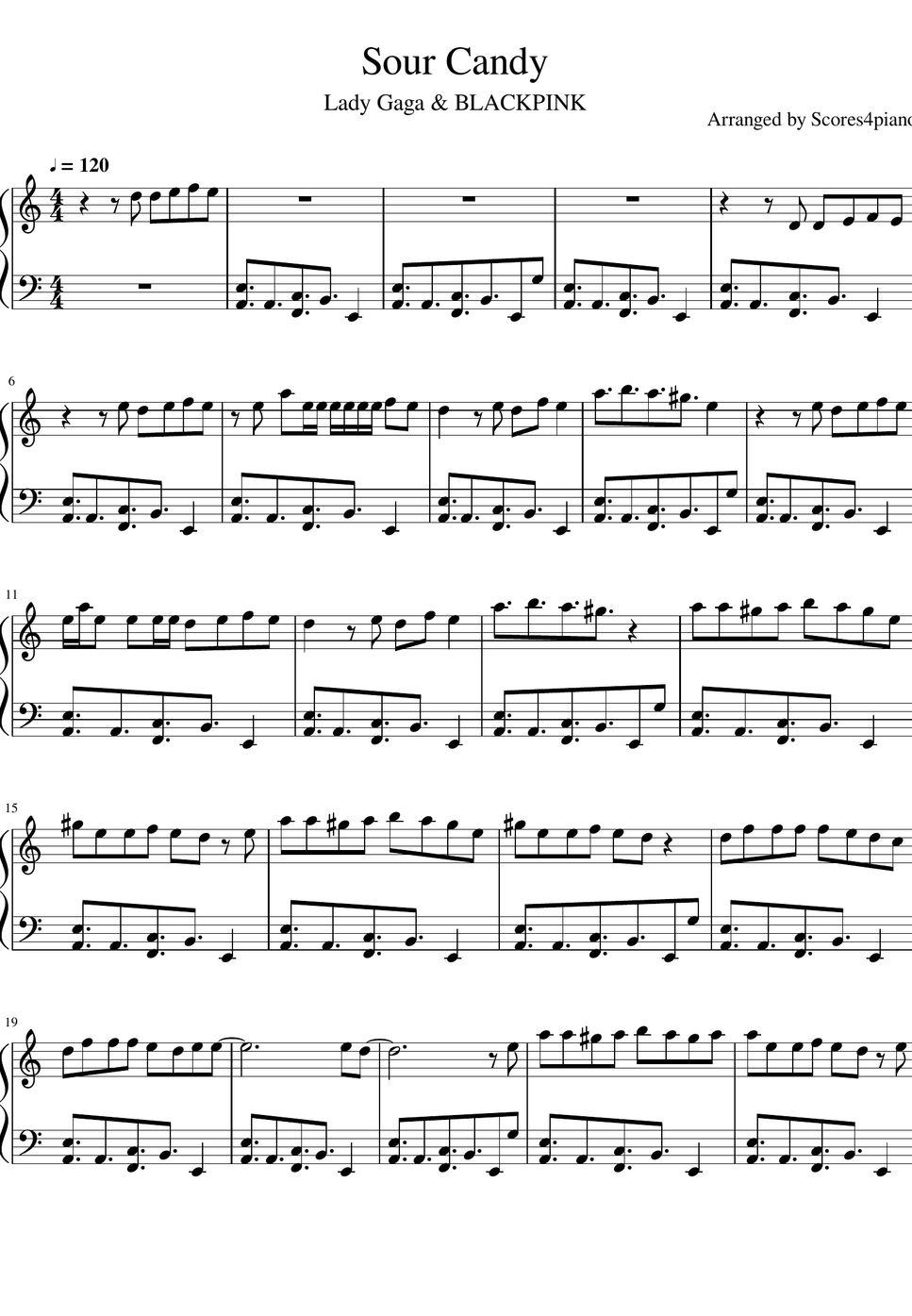 Lady Gaga & BLACKPINK Sour Candy Sheet by Scores4piano