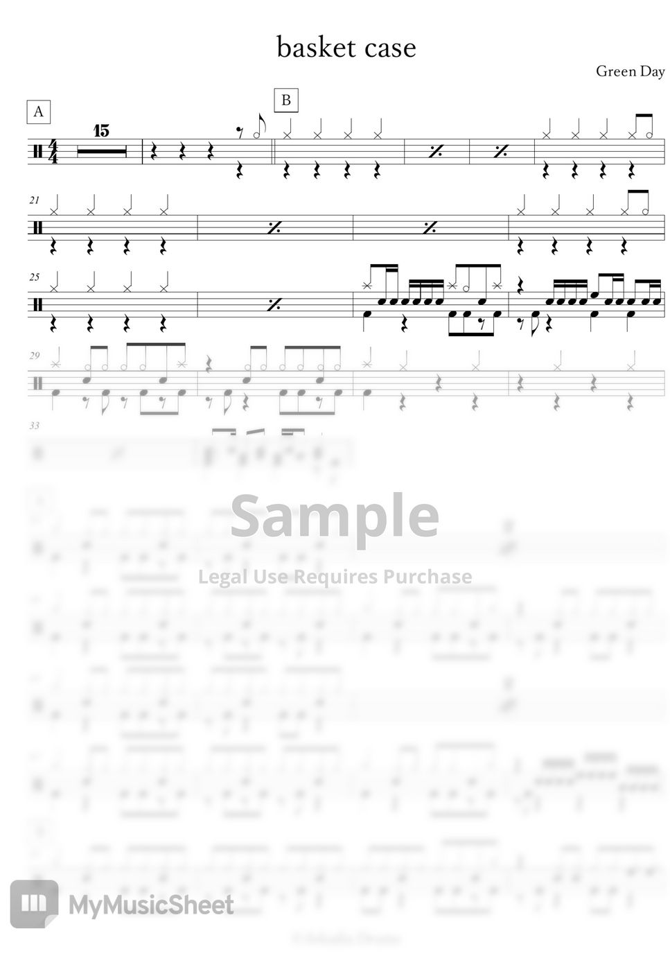 Green Day basket case 楽譜 by Arkadia Drums