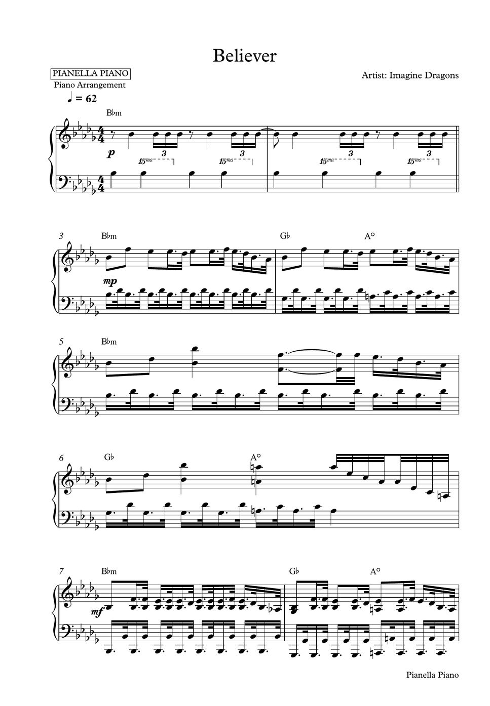 Imagine Dragons Believer (Piano Sheet) 樂譜 by Pianella Piano Imagine Dragons Believer (Piano Sheet) 樂譜 by Pianella Piano