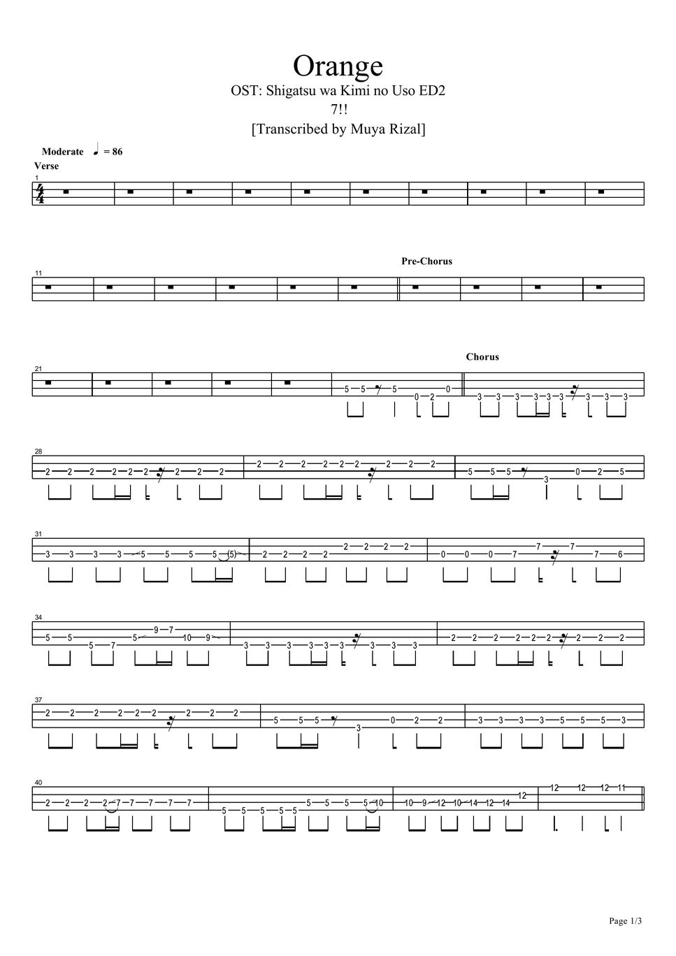 7 Orange Bass TAB Sheets By Muya