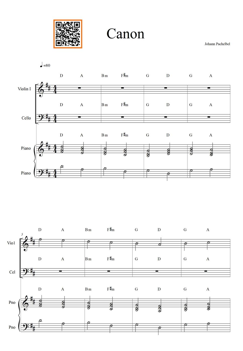 Johann Pachelbel - Canon (피아노3중주 / 현악 / 편곡 / 코드 / 파트보) by Akbo1004