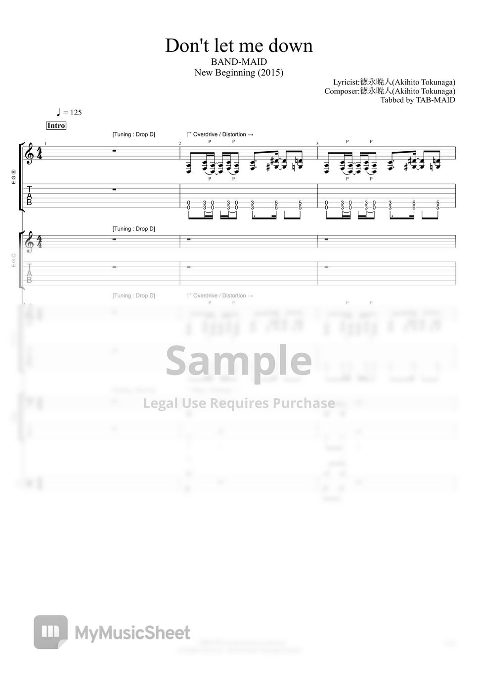 BAND MAID Don t Let Me Down TAB Tab 1staff By TAB MAID Band maid don t let me down tab tab 1staff by tab maid