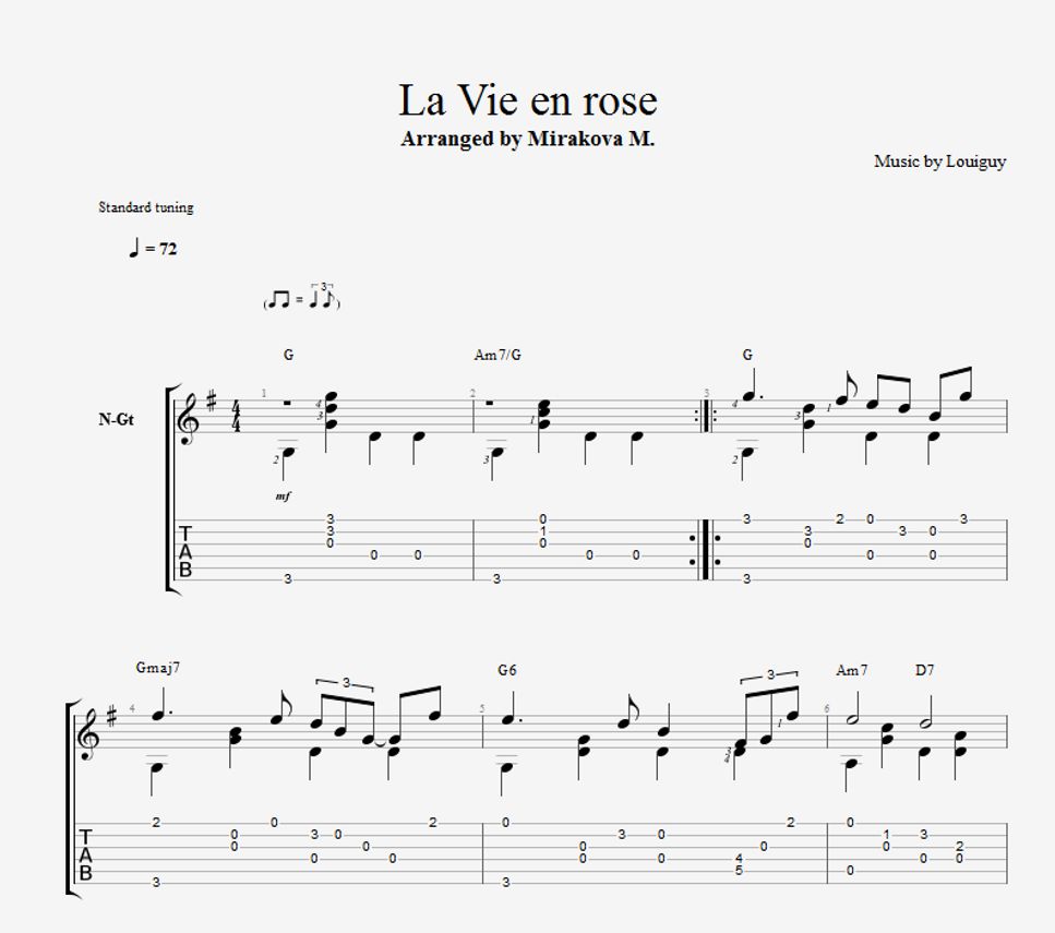 Louiguy La Vie En Rose Tab   1staff by Mirakova Marina
