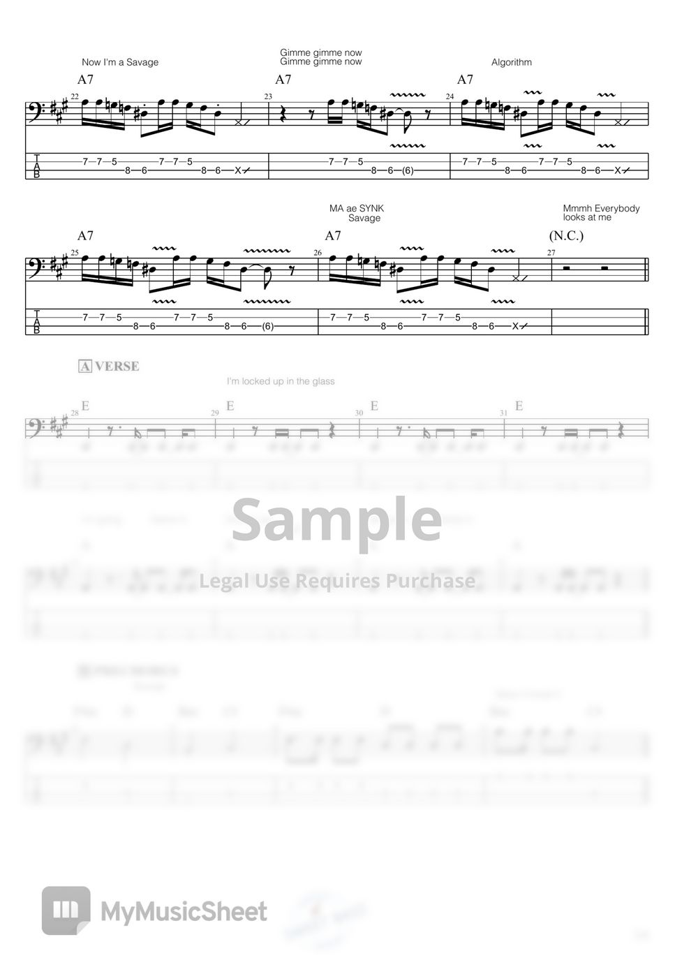 에스파 Aespa Savage (Bass) タブ by Sweet Bass