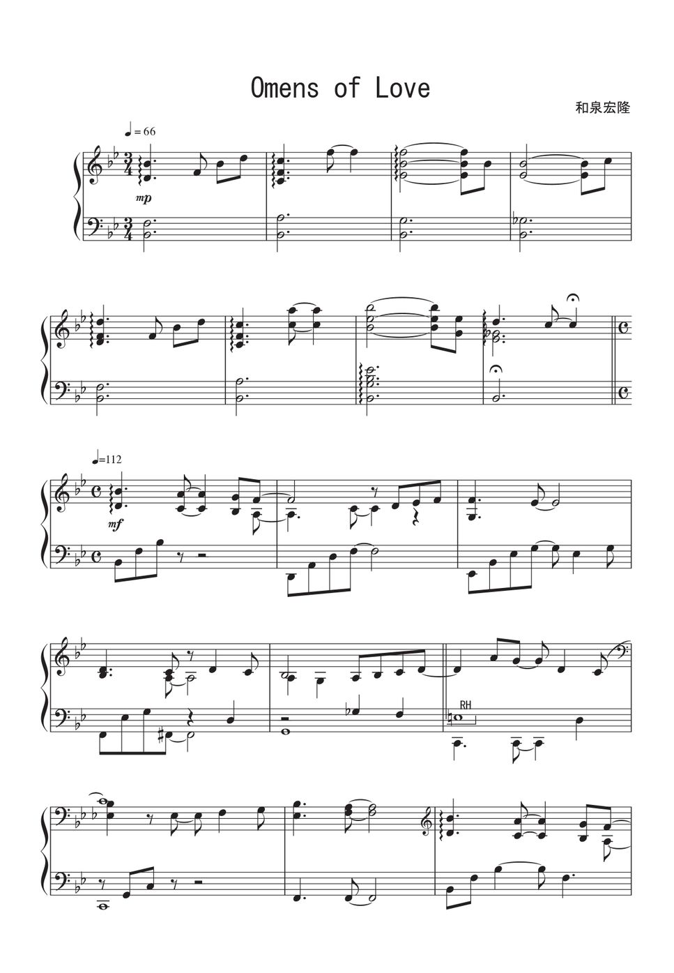 和泉宏隆 - Omens of Love (完コピ) 楽譜 by Peony