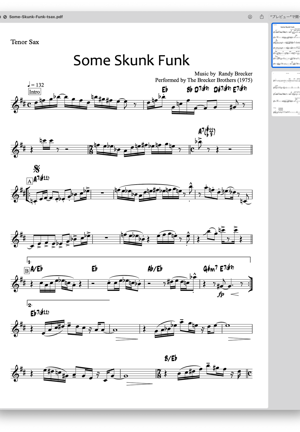 The Breaker Brothers - Some Skunk Funk (バンドスコア for Alto Sax