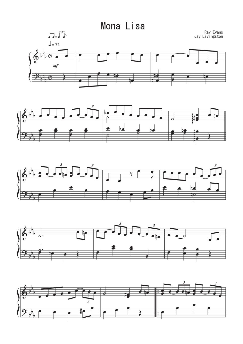 ナット・キング・コール - モナ・リザ ピアノ楽譜PDF | Peony | Kokomu