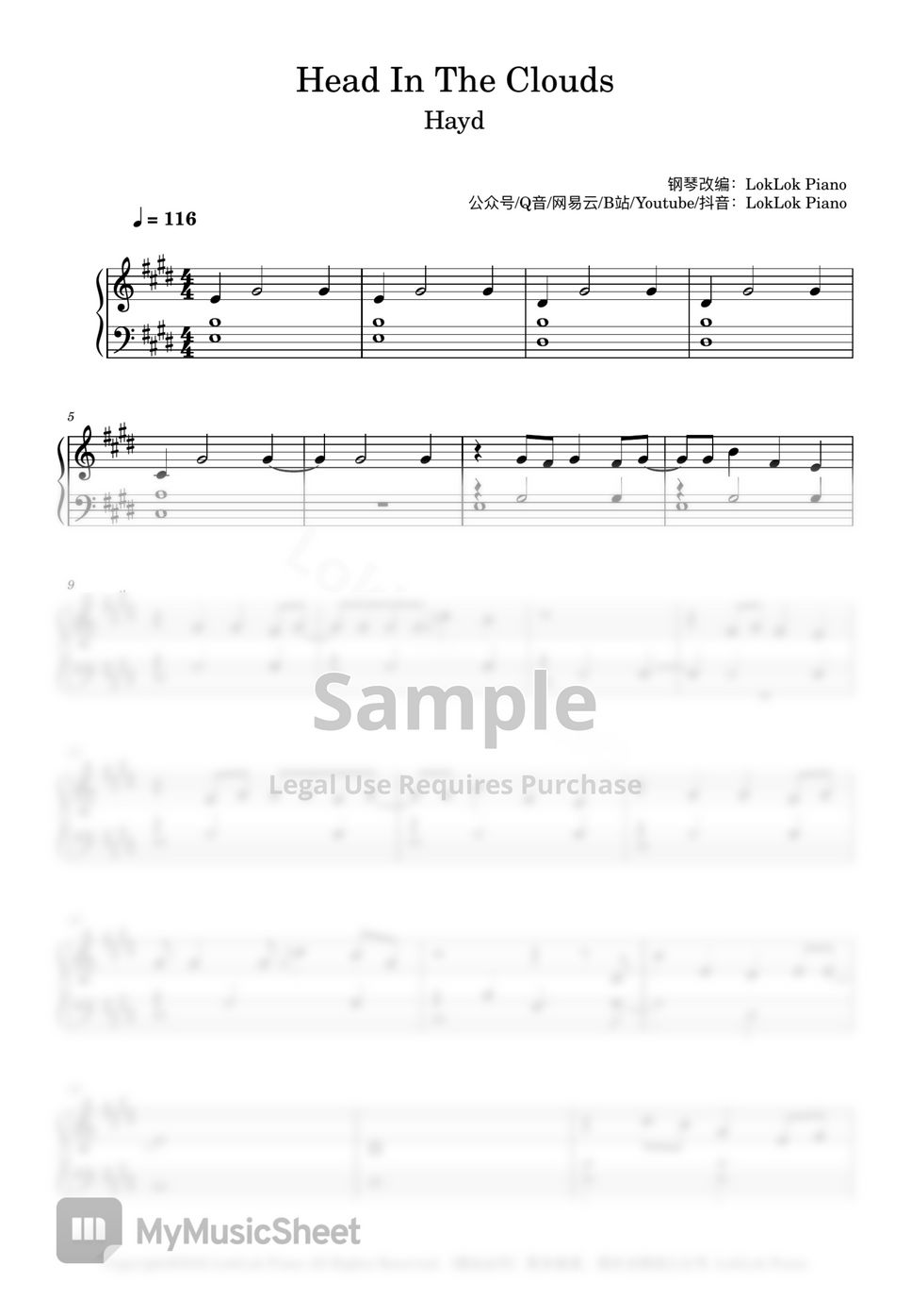 Hayd Head in the clouds نوتة by LokLok Piano