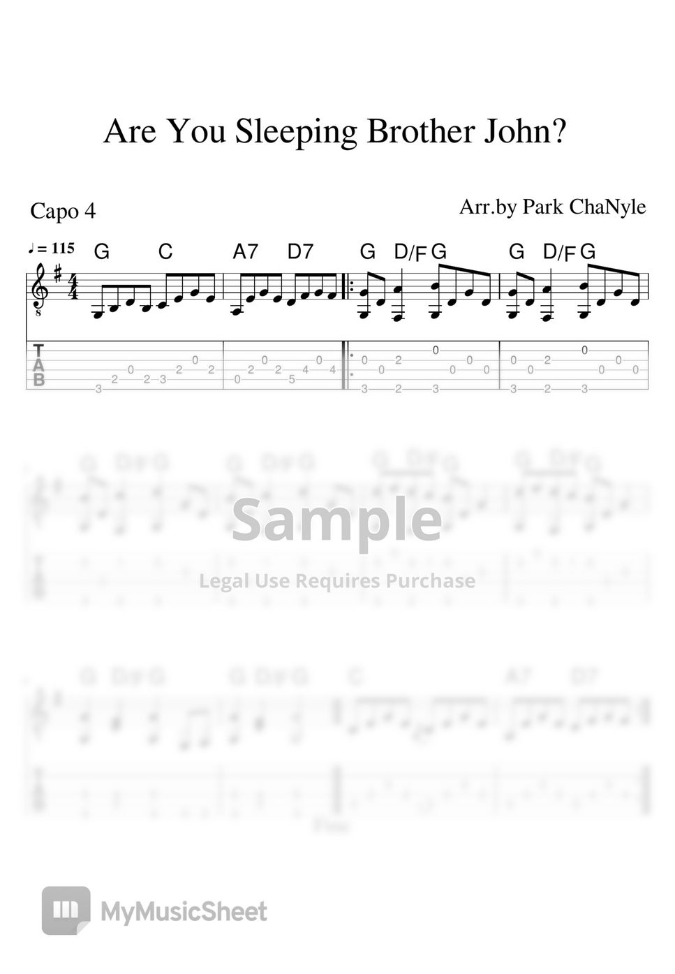 Nursery Rhyme Are You Sleeping Brother John? (FingerStyle) Tab