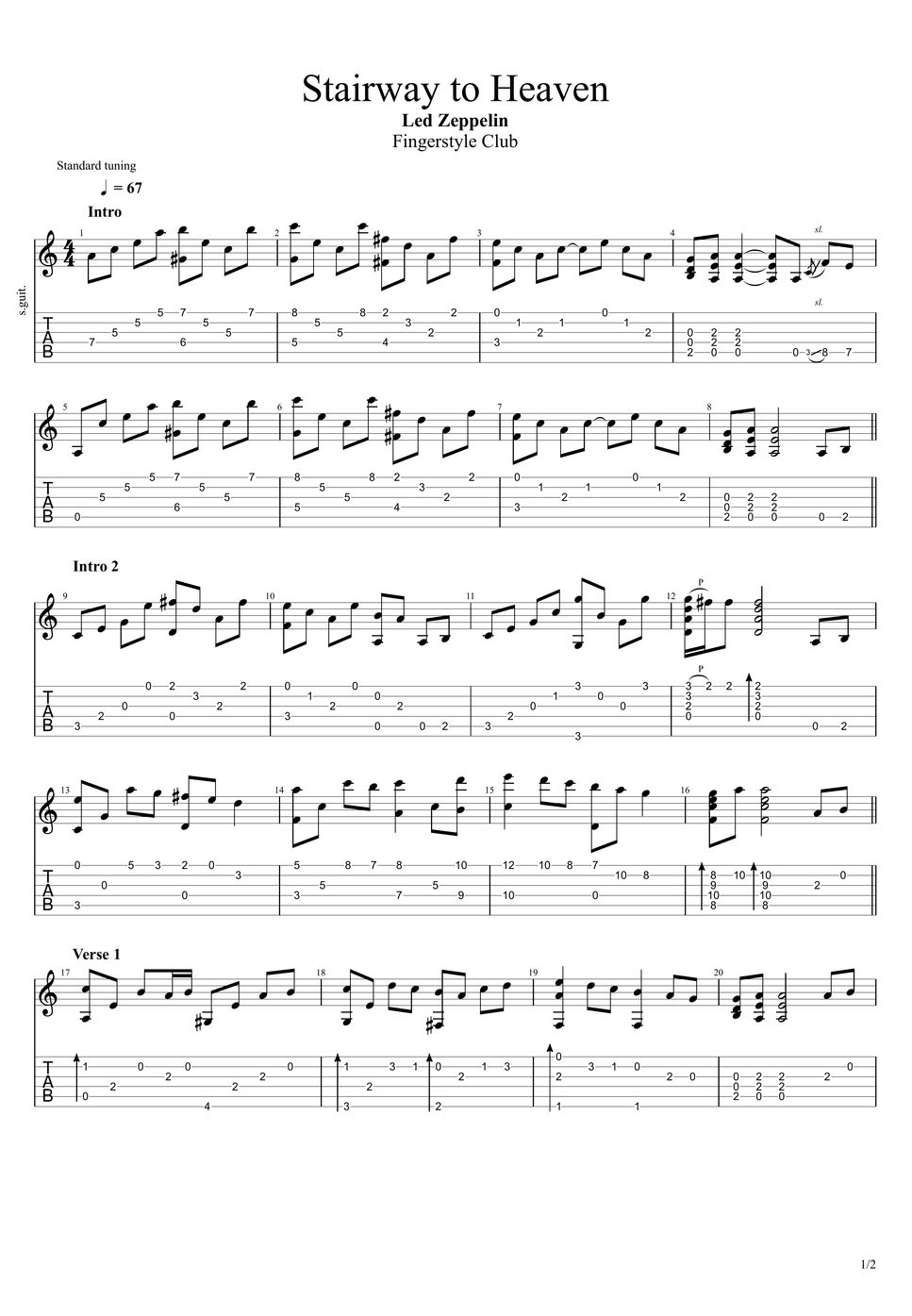 Led Zeppelin Stairway to Heaven TAB by Fingerstyle Club