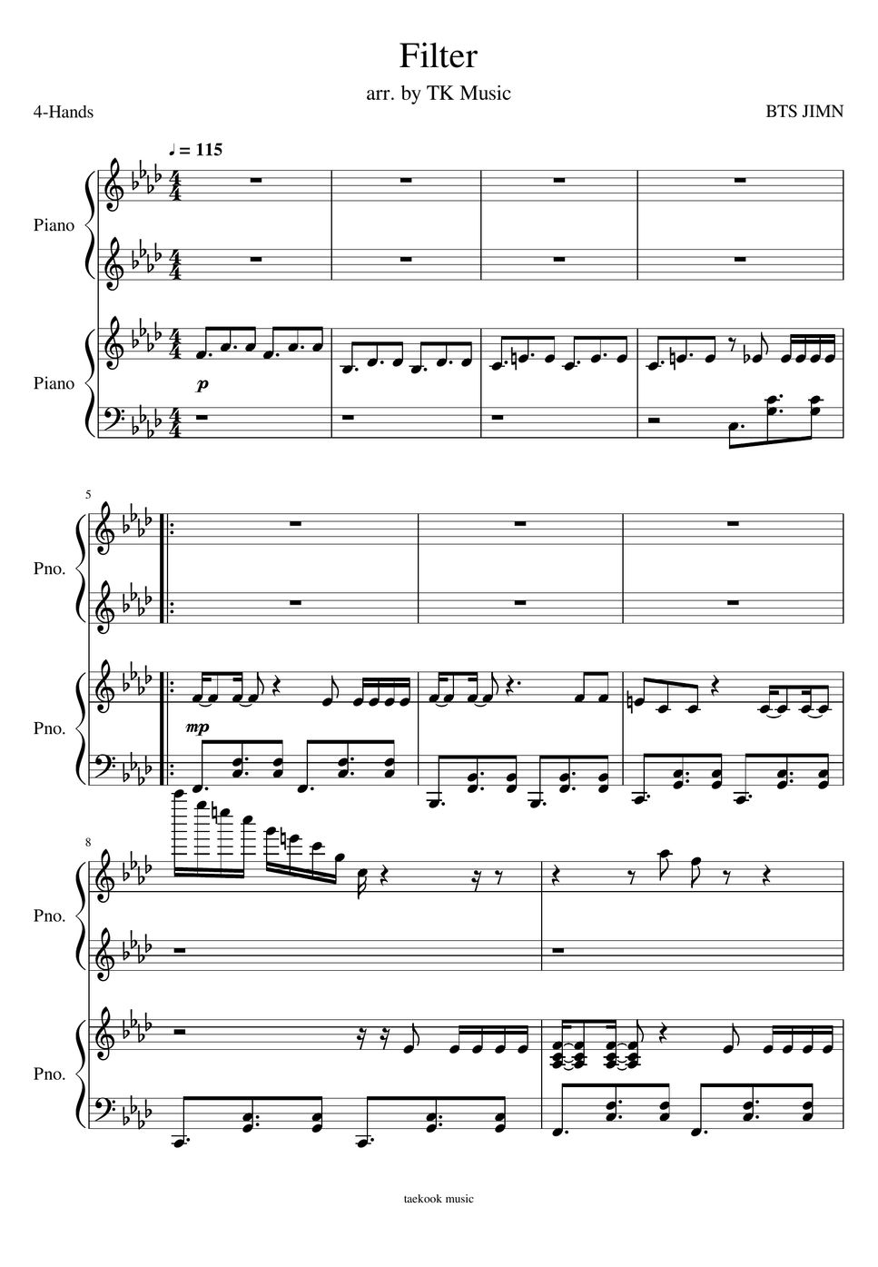 BTS JIMIN Filter (4hands) Sheet by TK Music