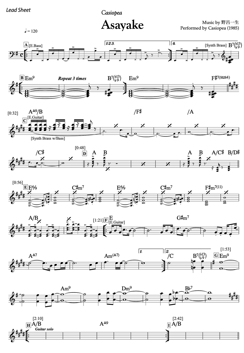 Casiopea - Asayake (1985 Live) (リードシート) 楽譜 by ebony-ivory