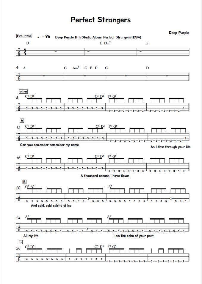 Deep Purple - Perfect Strangers TAB PDF | 김미(Kimme) | mymusic5