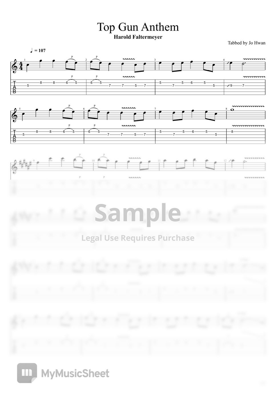 Harold Faltermeyer Top Gun Anthem Tab + 1pentagramma by Jo Hwan