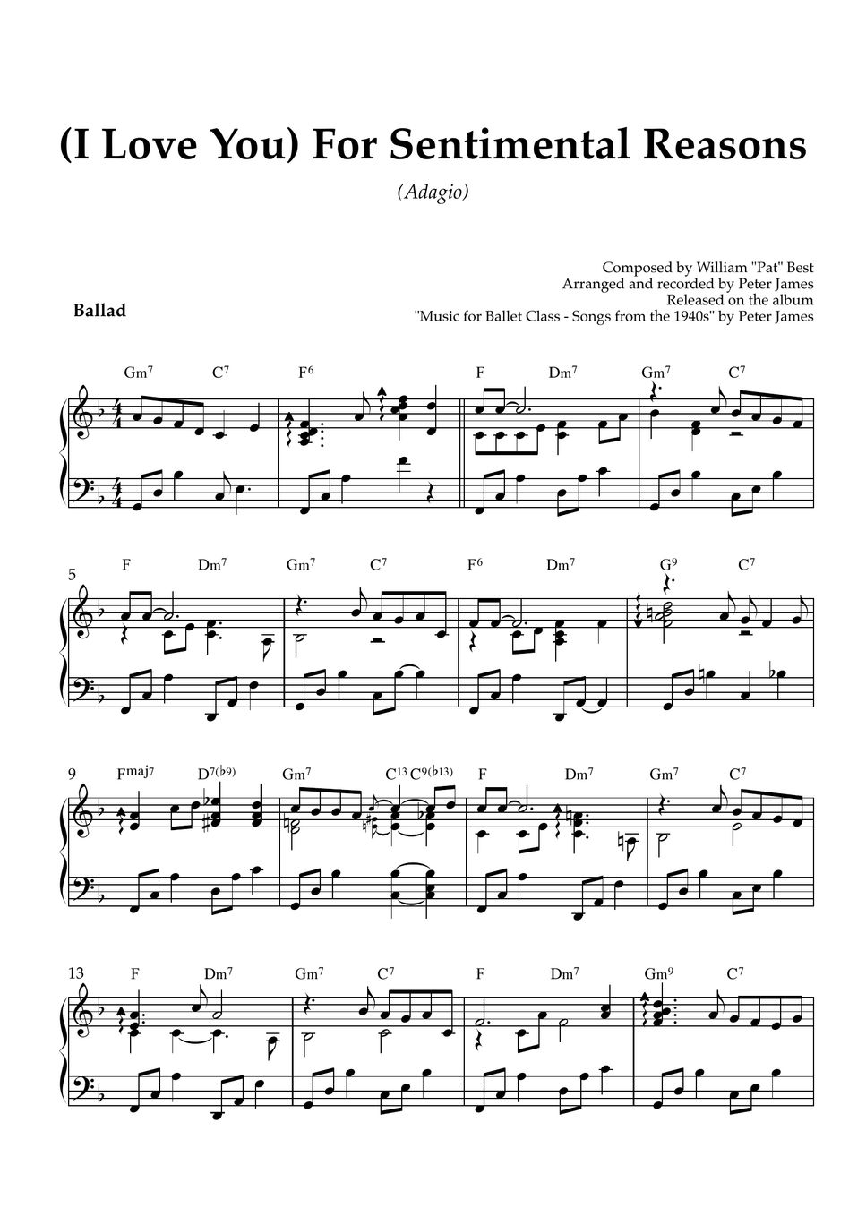 William Best (I Love You) For Sentimental Reasons (Adagio) Partitura