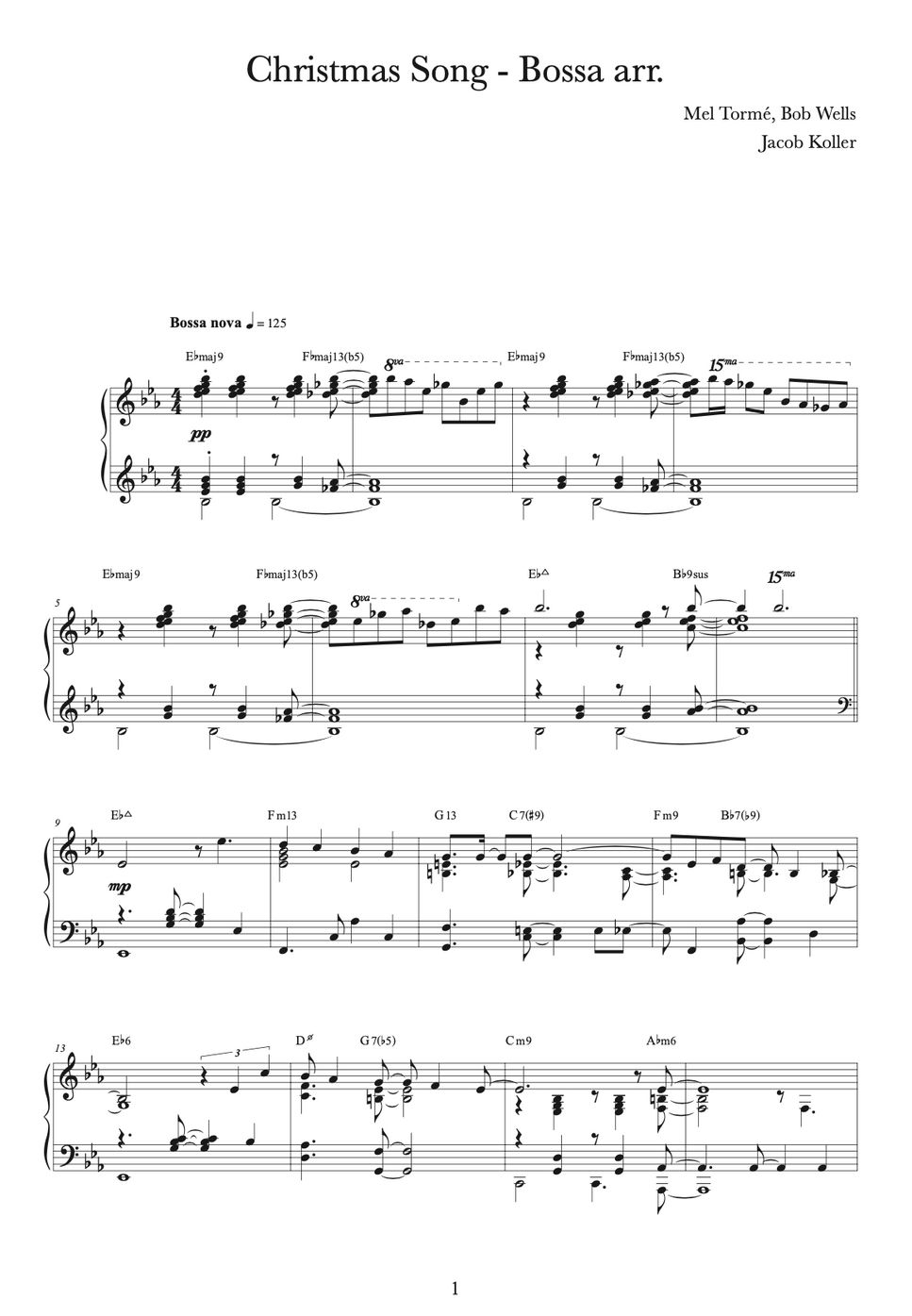 Mel Torme - The Christmas Song (Bossa nova piano arrangement) by Jacob Koller