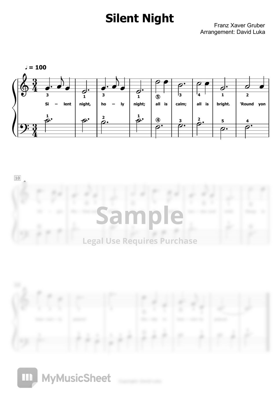 Franz Xaver Gruber Silent Night Lembar Musik by David Luka