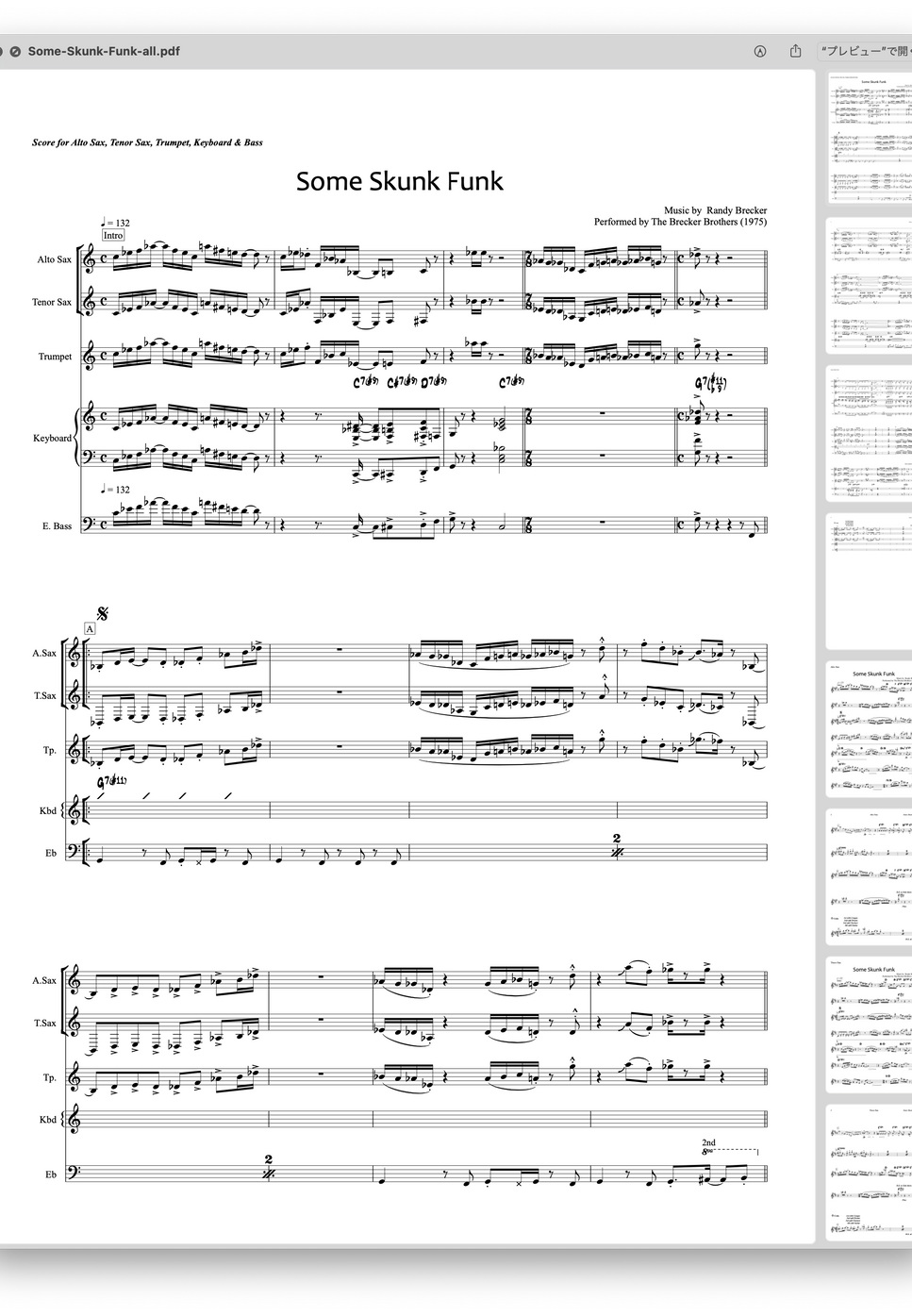 The Breaker Brothers - Some Skunk Funk (バンドスコア for Alto Sax
