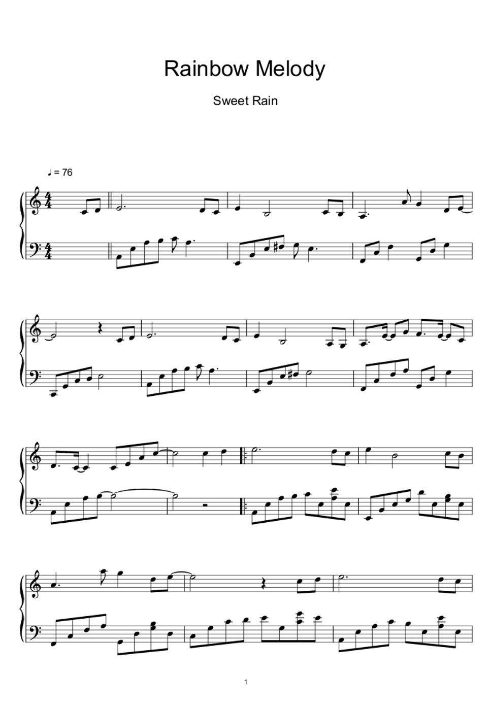 Sweet Rain Rainbow Melody (Sheet Music, MIDI,) Sheets by sayu