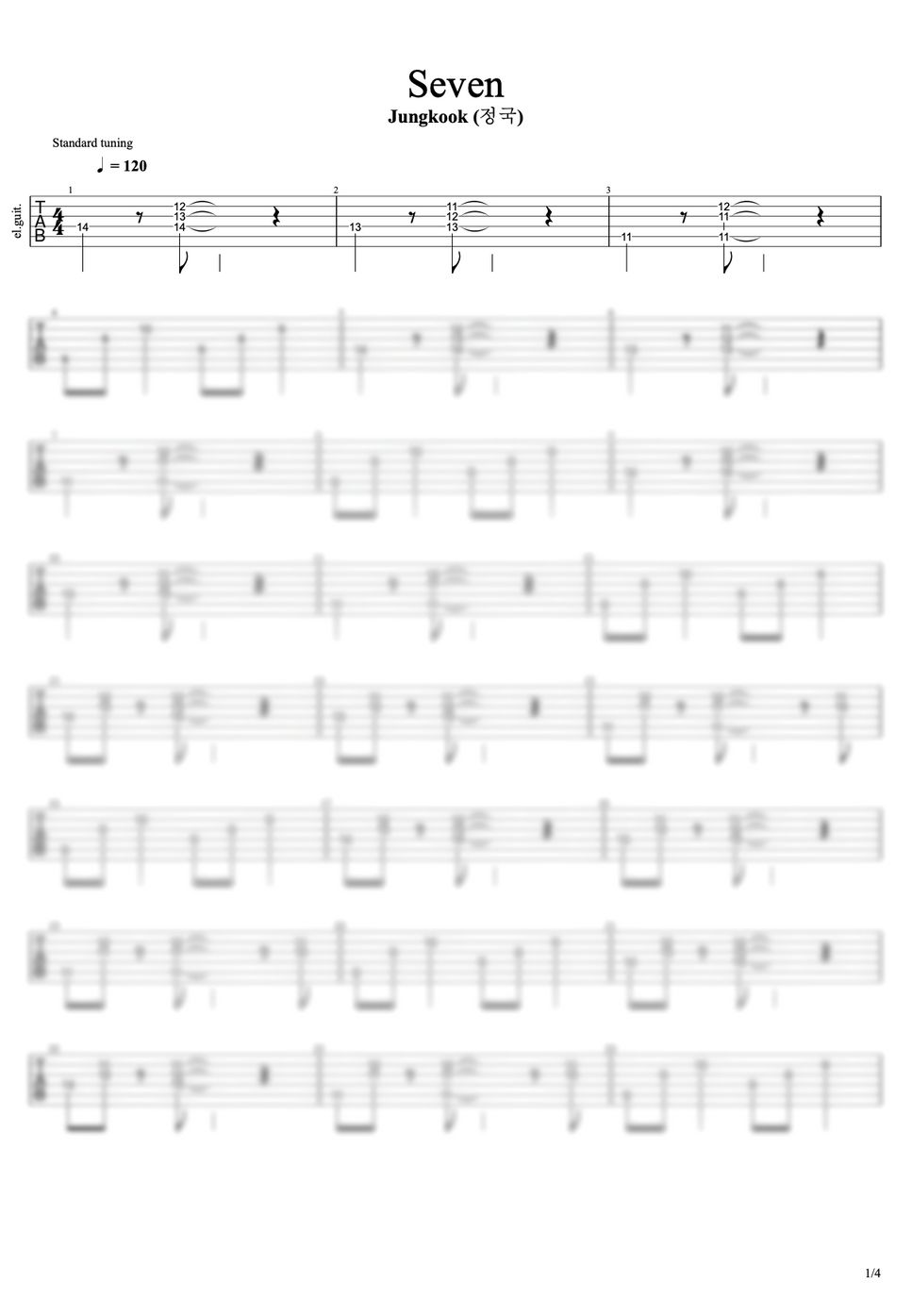 정국 - seven (guitar (easy ver.)) by 변형석