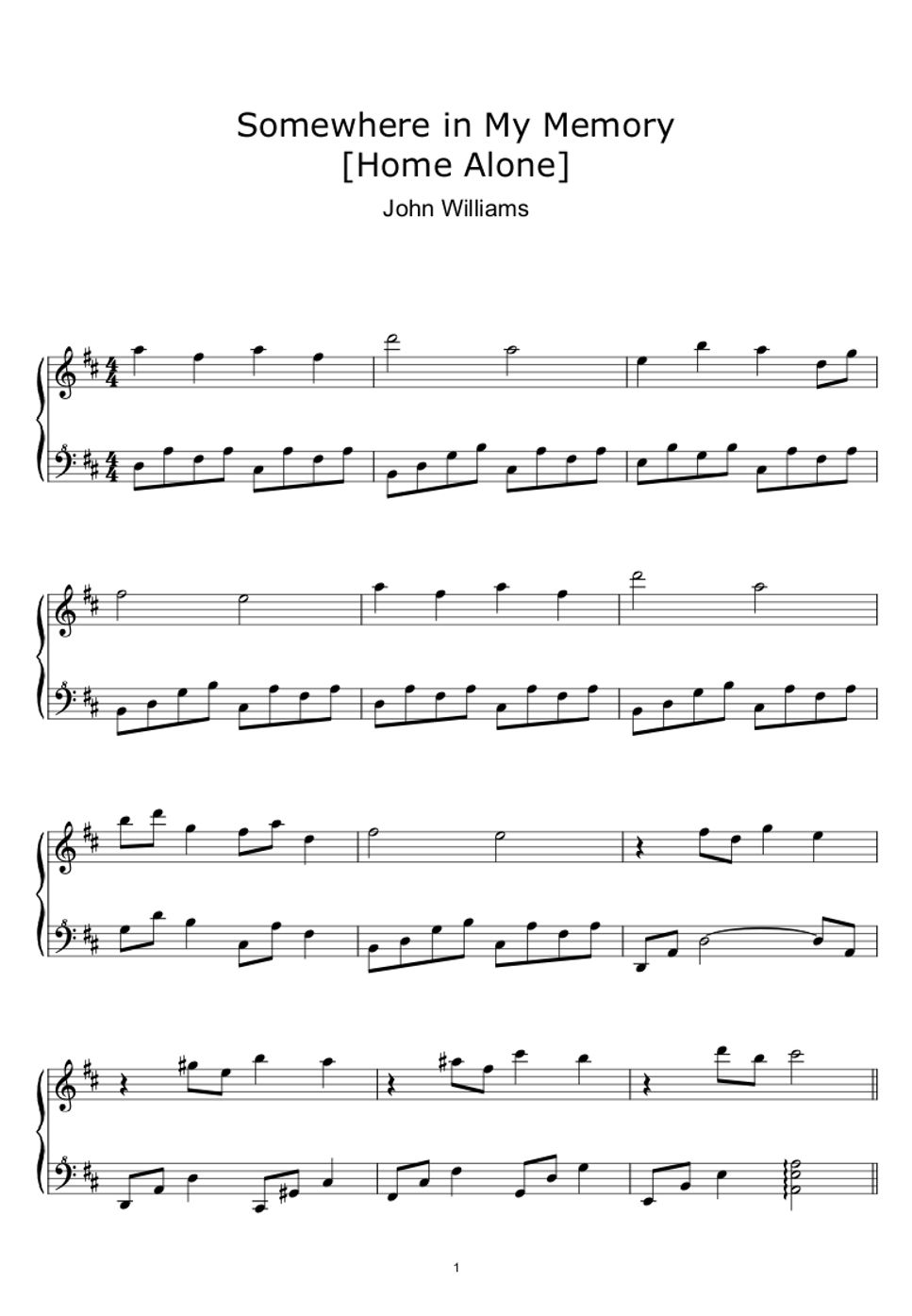 John Williams - Somewhere in My Memory (Home Alone) (Sheet Music, MIDI,) by sayu