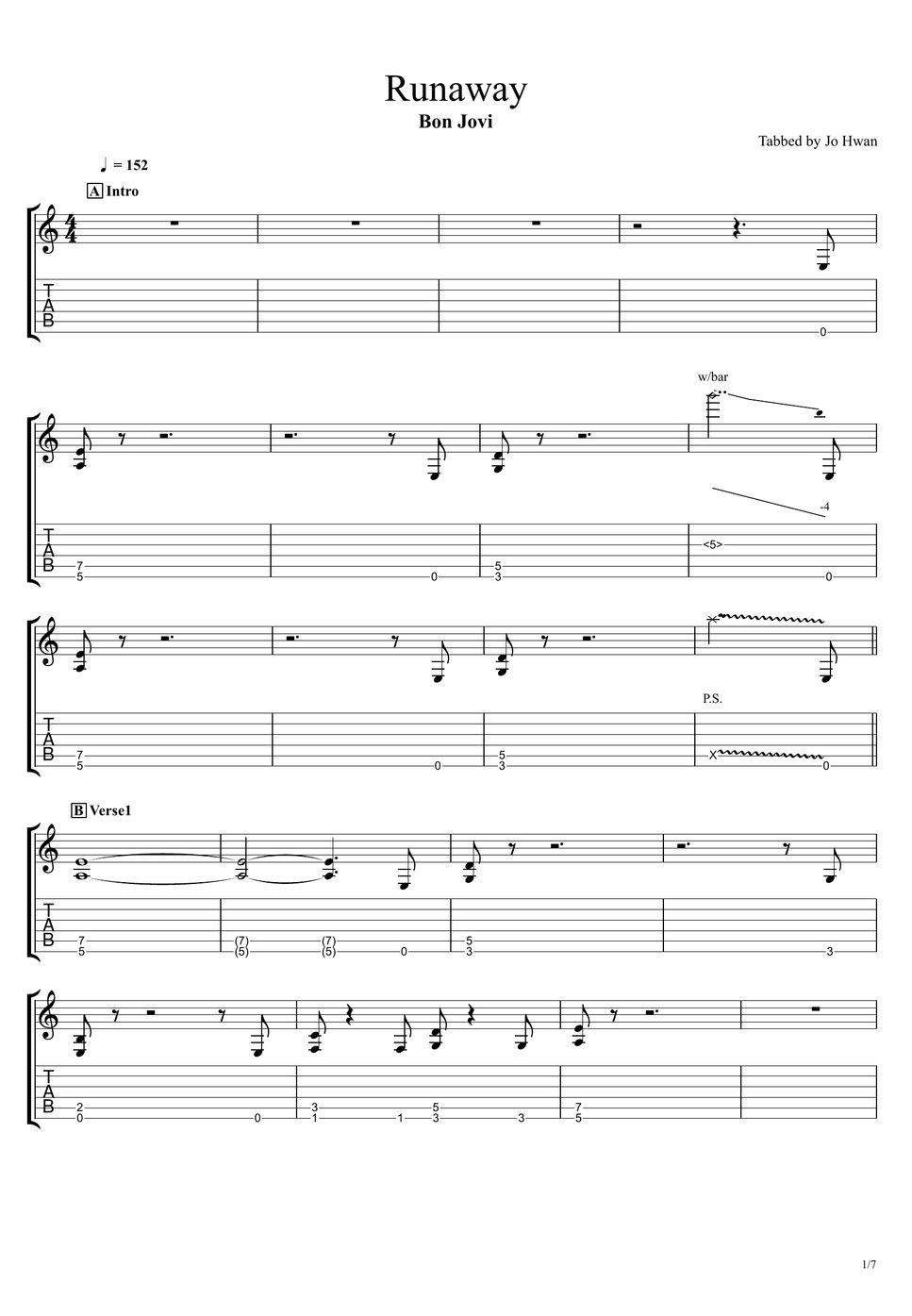 Bon Jovi Runaway Tab + lembaran musik pertama by Jo Hwan