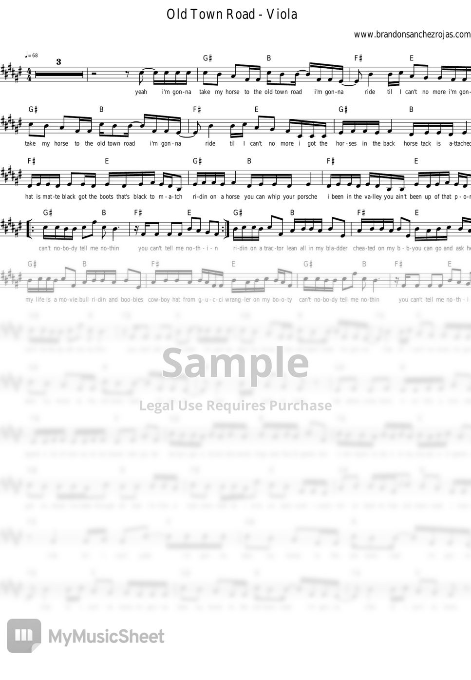 OLD TOWN ROAD VIOLA 樂譜