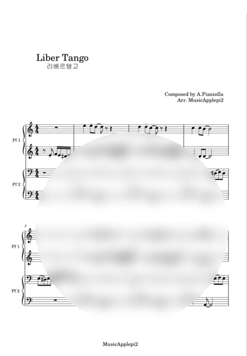 A.Piazzolla - Liber Tango 3종 (solo(very easy+easy) + 4hands) by MusicApplepie