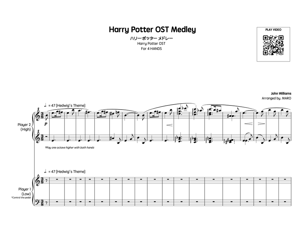 John Williams, Patrick Doyle - Harry Potter OST Medley (Difficult) (Four Hands) by maro