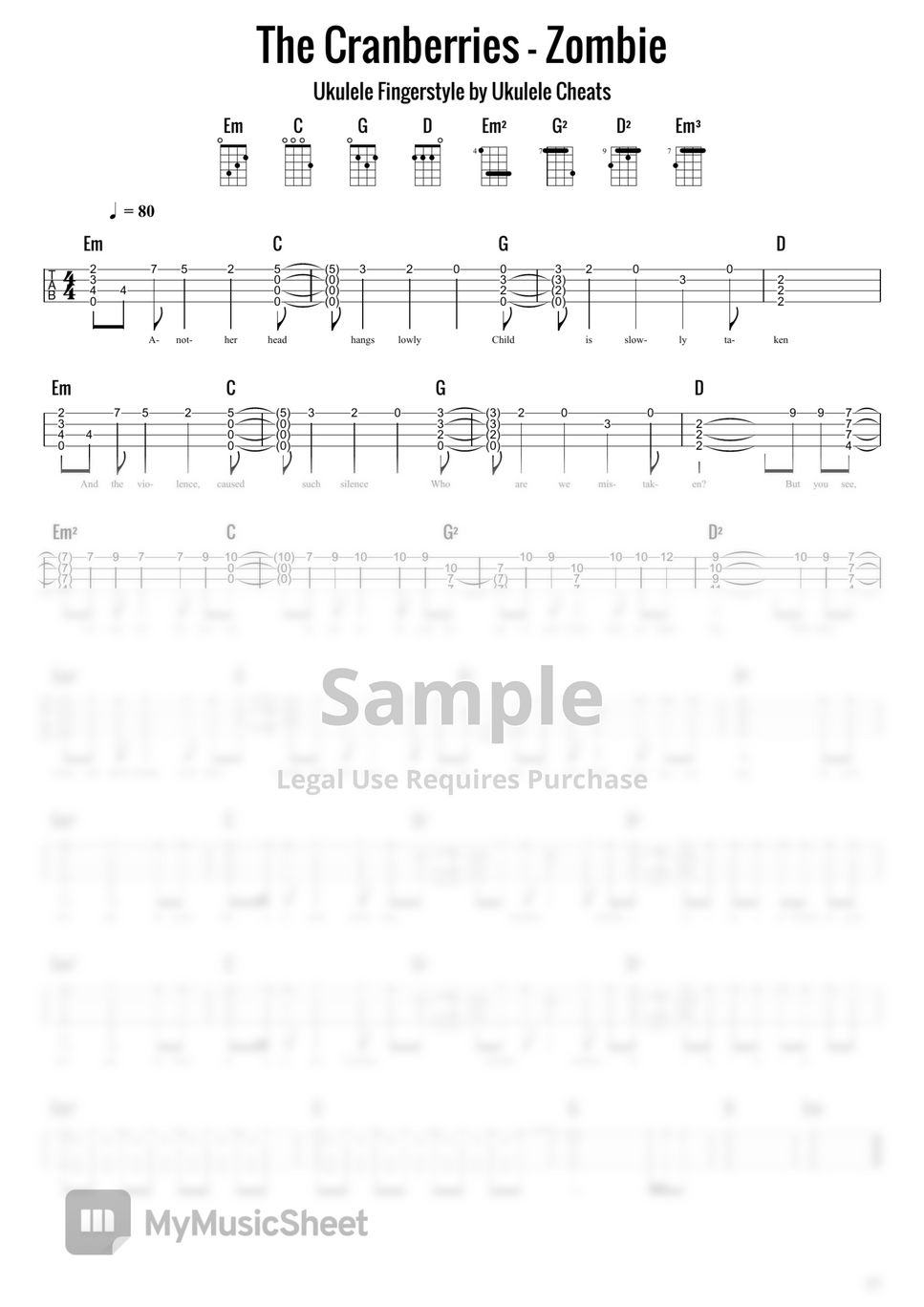 The Cranberries Zombie (Fingerstyle) Partition musicale by Vasko