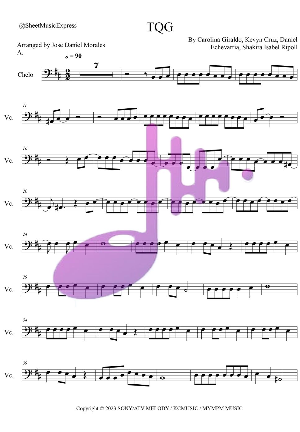 Karol g tqg cello latin sheets by sheet music express