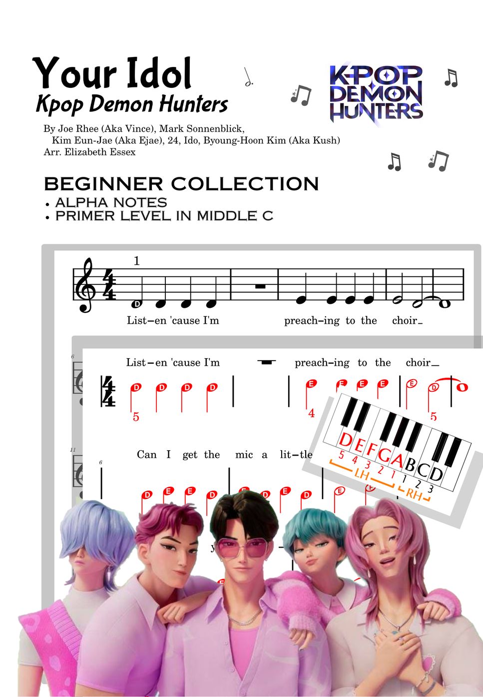 Joe Rhee (Aka Vince), Mark Sonnenblick, Kim Eun-Jae (Aka Ejae), 24, Ido, Byoung-Hoon Kim (Aka Kush) - Your Idol (Chorus only: Alpha note and Primer Staff at Middle C) by Elizabeth Essex