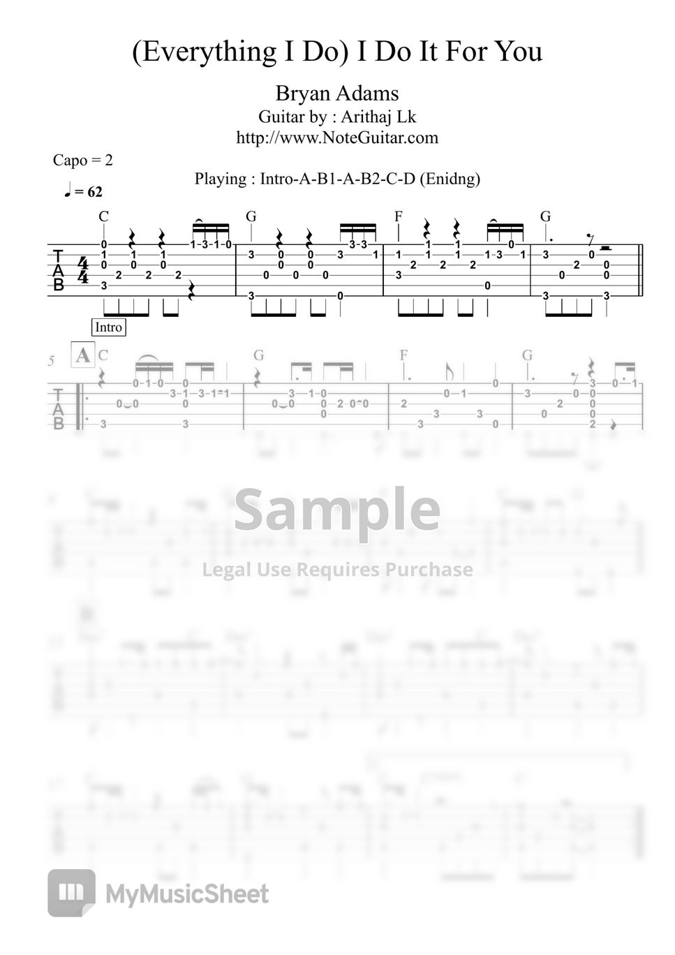 Bryan adams everything i do i do it for you fingerstyle guitar