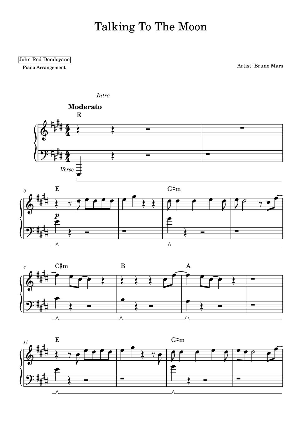 Bruno Mars Talking To The Moon Noten Bruno Mars - Talking To The Moon (PIANO SHEET) Helaian by John Rod
