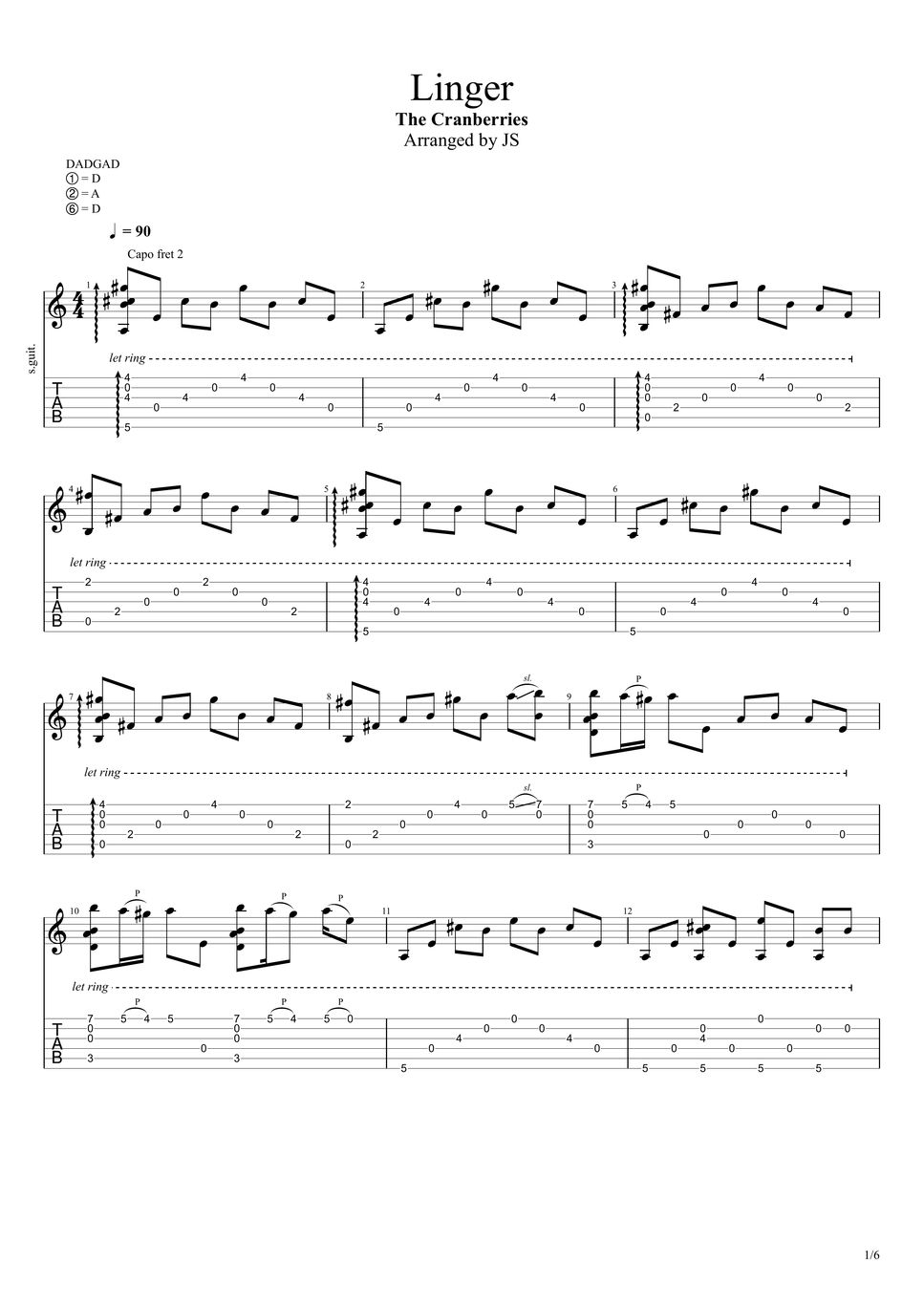 The Cranberries Linger TAB by JSWAVE