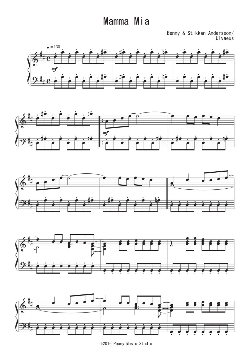 ABBA - Mamma Mia 楽譜 by Peony