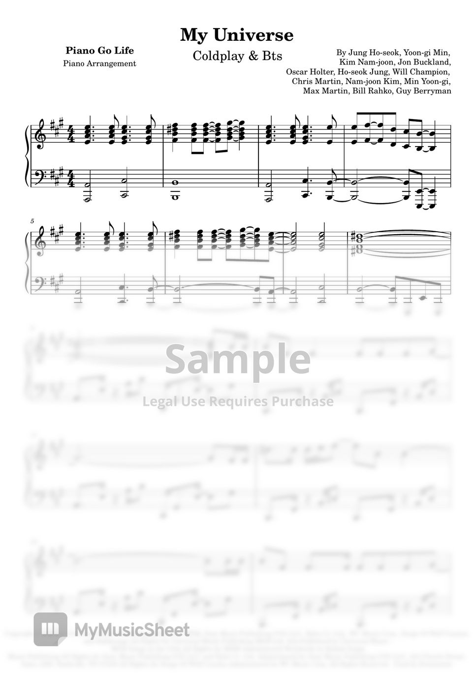 Coldplay X BTS My Universe Лист by Piano Go Life