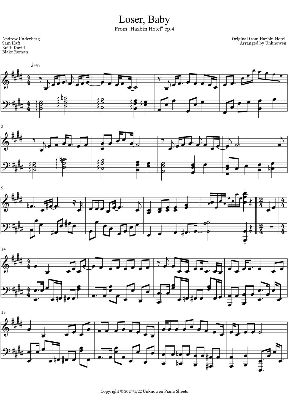 Andrew Underberg Loser, Baby (from HAZBIN HOTEL) Sheets by Sam Haft
