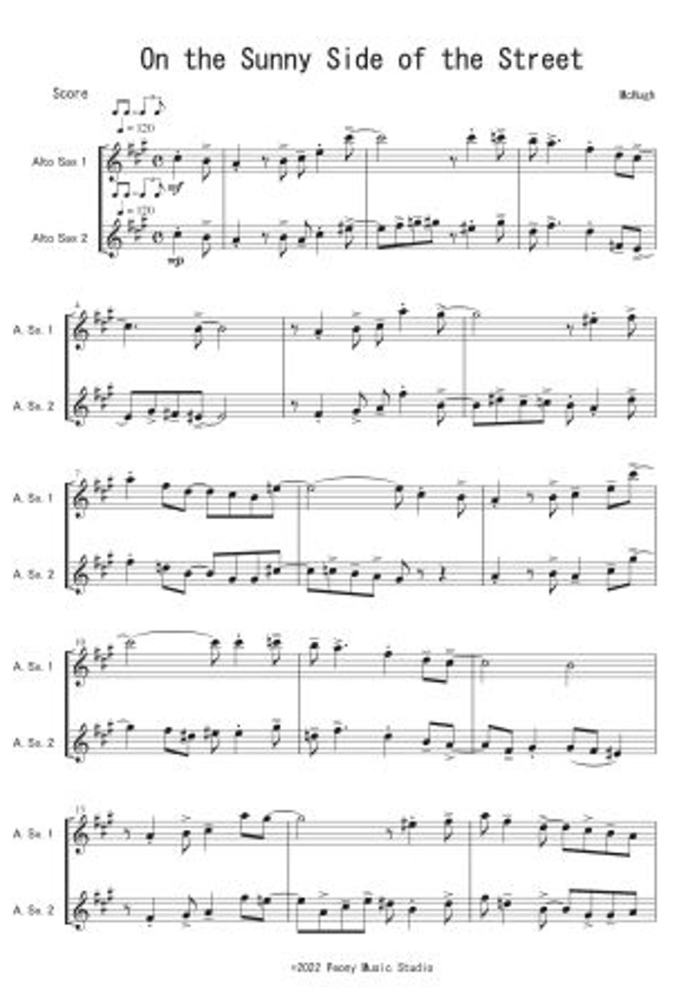 McHugh - On the Sunny Side of the Street (A.Sax二重奏) 楽譜 by Peony