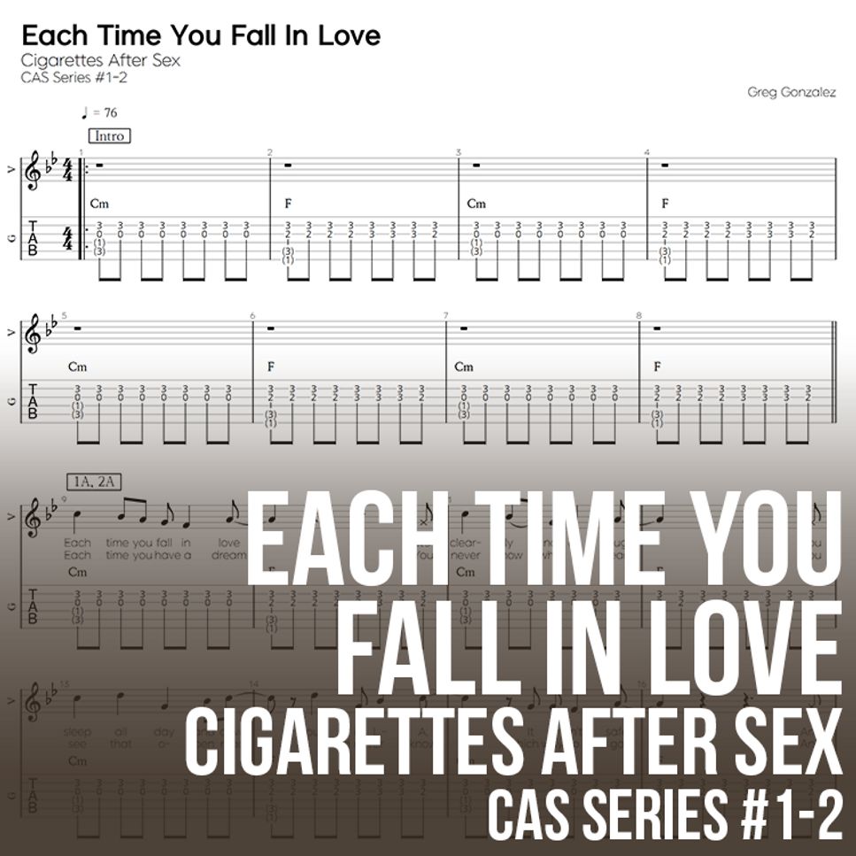 Cigarettes After Sex - Each Time You Fall In Love Tab + 1staff by 기타선생  WOORAM