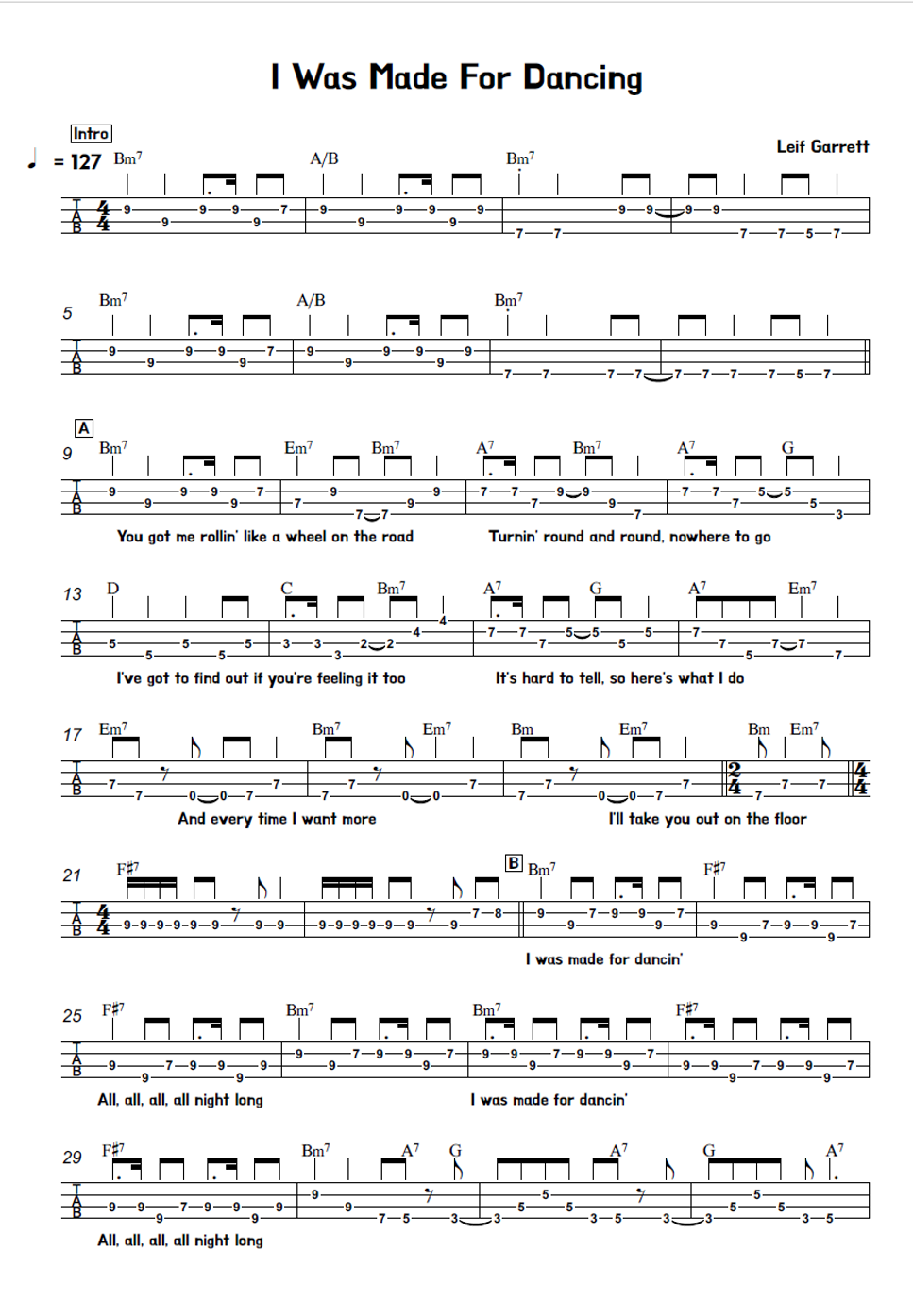Leif Garrett - I Was Made For Dancin' TAB PDF | Kimme | mymusic5