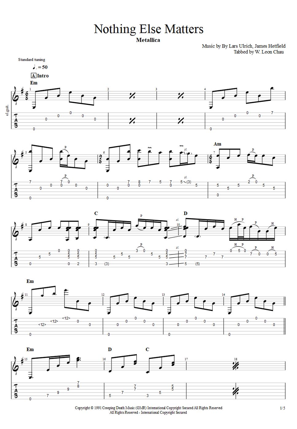 Metallica - Nothing Else Matters (Acompañamiento de Guitarra) by W.León Chau